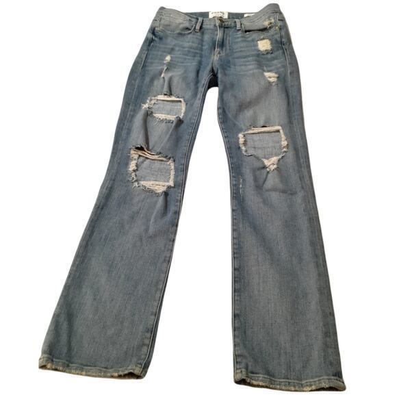 FRAME Le‎ High Straight Leg Jeans 26 Le Debs Destressed Holes Destroyed Ripped - Picture 4 of 7